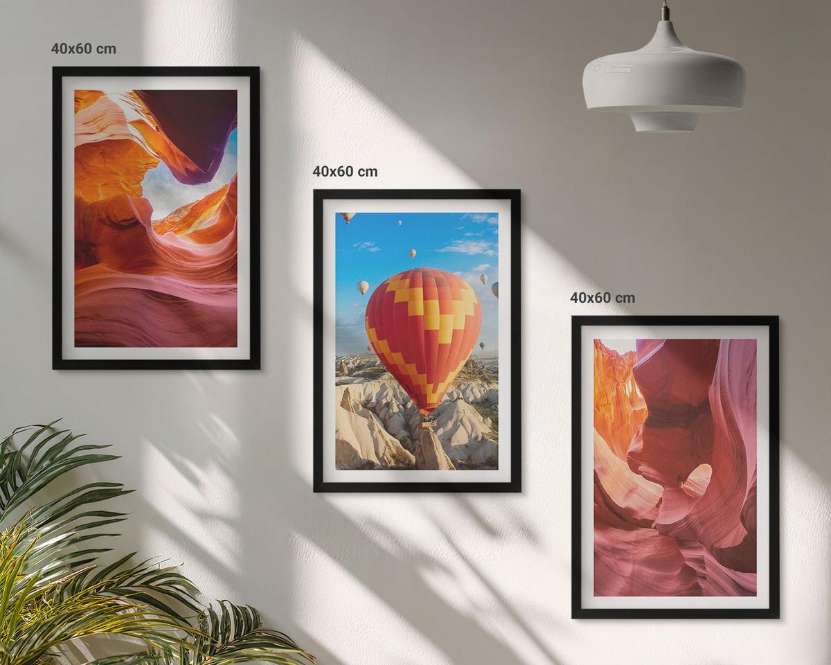 BILDER SET 3er Set - 40x60 cm Schwarzer Rahmen - Wüstenschluchten aus der Ballonfahrt - Schwarz, Kunststoff (40/60cm) - TULUP