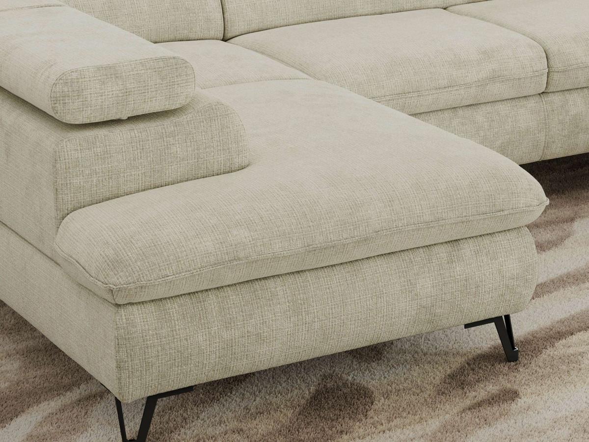 WOHNLANDSCHAFT PABLO U Schenille grob gewebt Creme - Creme/Schwarz, Textil/Metall (346/76/208cm) - MKS