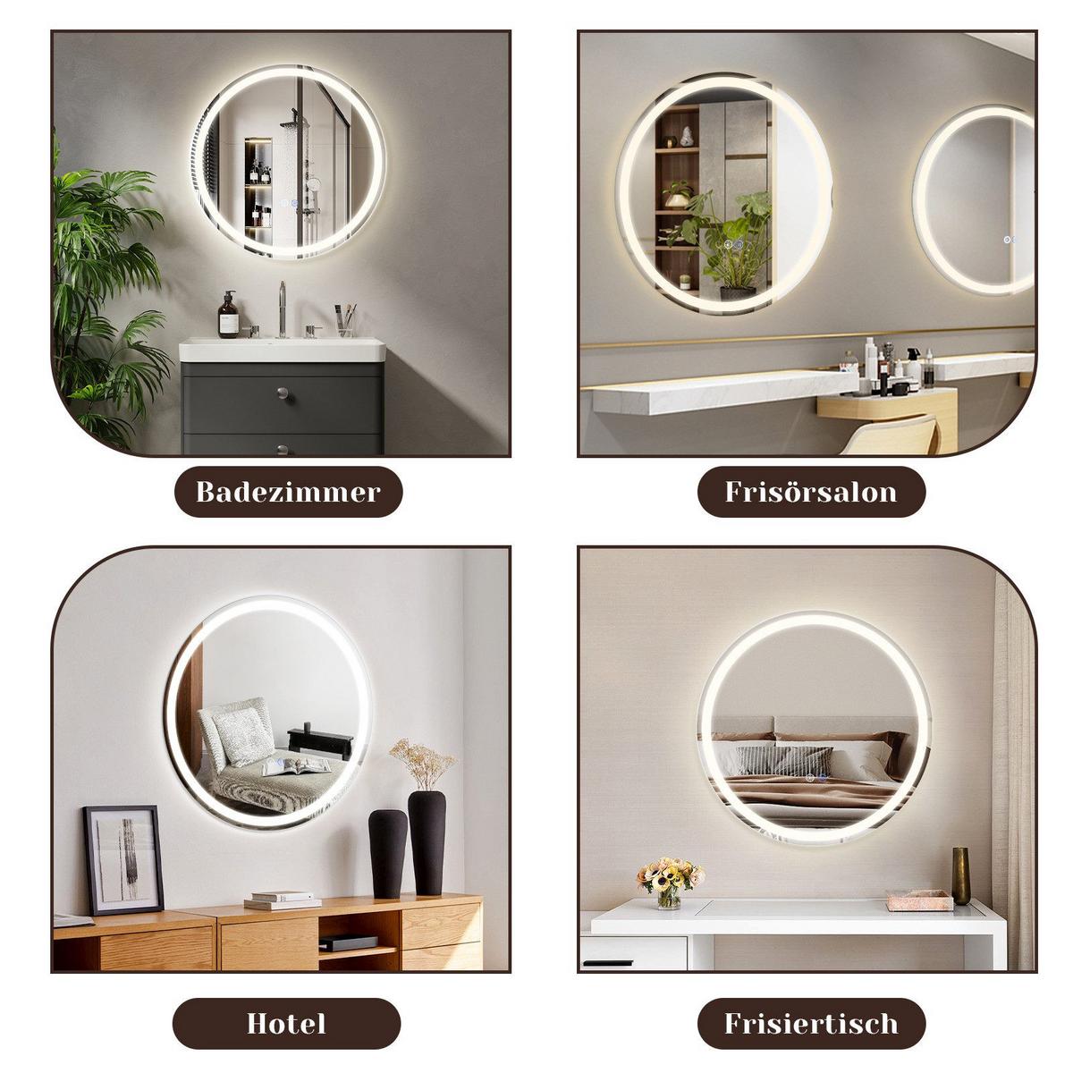 BADEZIMMERSPIEGEL Mainz mit LED-Leuchte Ø50 cm - Weiß, Glas (50/3/50cm) - Nettlife
