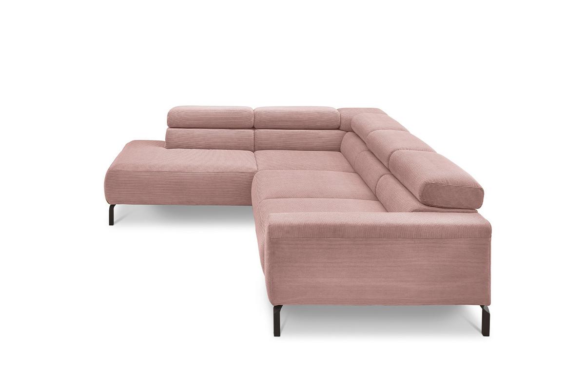 ECKSOFA MIT MOTORISCHEM SITZVORZUG DELIA Pink Cord Relaxfunktion - Schwarz/Rosa, Textil/Metall (276/219cm) - KAWOLA