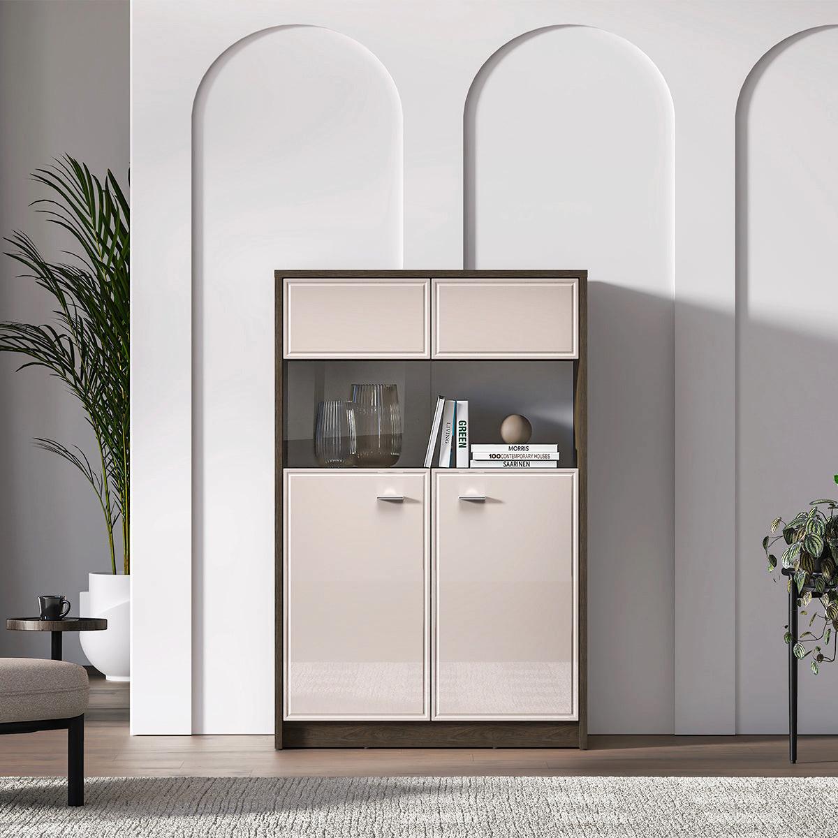GESCHIRRSCHRANK Kaius Kaschmir und Dunkles Holz - Beige, Holzwerkstoff (91.6/140.5/40cm) - Petits-meubles