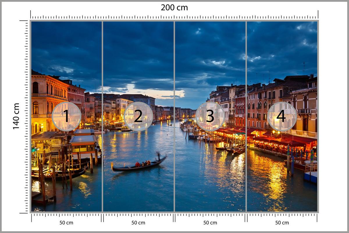 FOTOTAPETE für Büro Venezianischer Kanal Gondeln Abendstimmung Romantik 200x140 - Orange/Braun, Papier (200/140cm) - Muralo