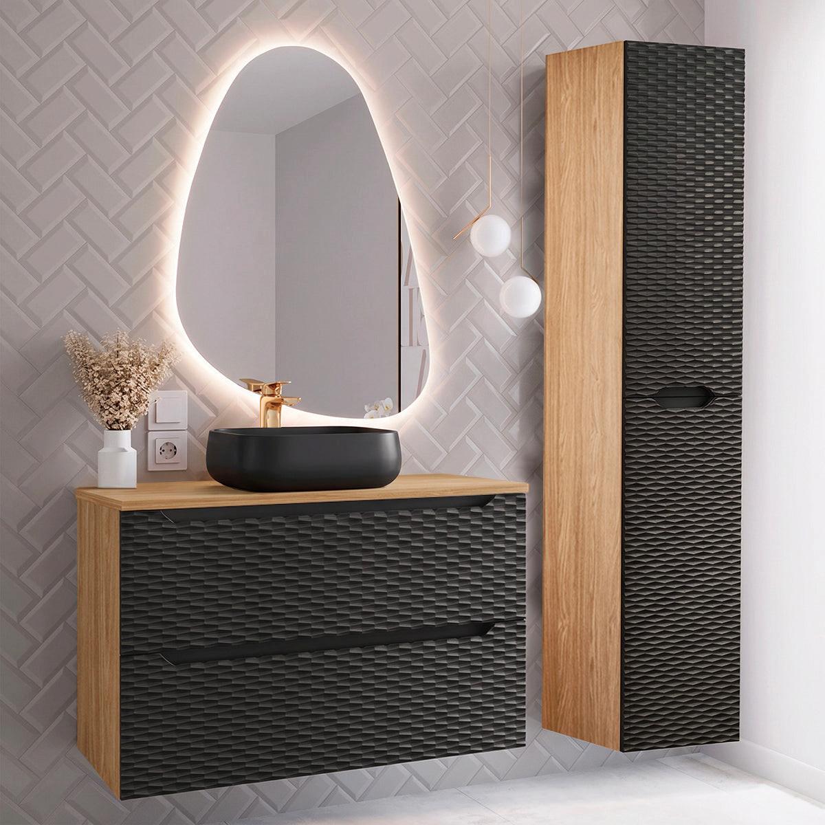 BADMÖBEL 90cm Elora 2er-Set Schwarz und Holz - Schwarz, Holzwerkstoff (90/59/46cm) - Petits-meubles