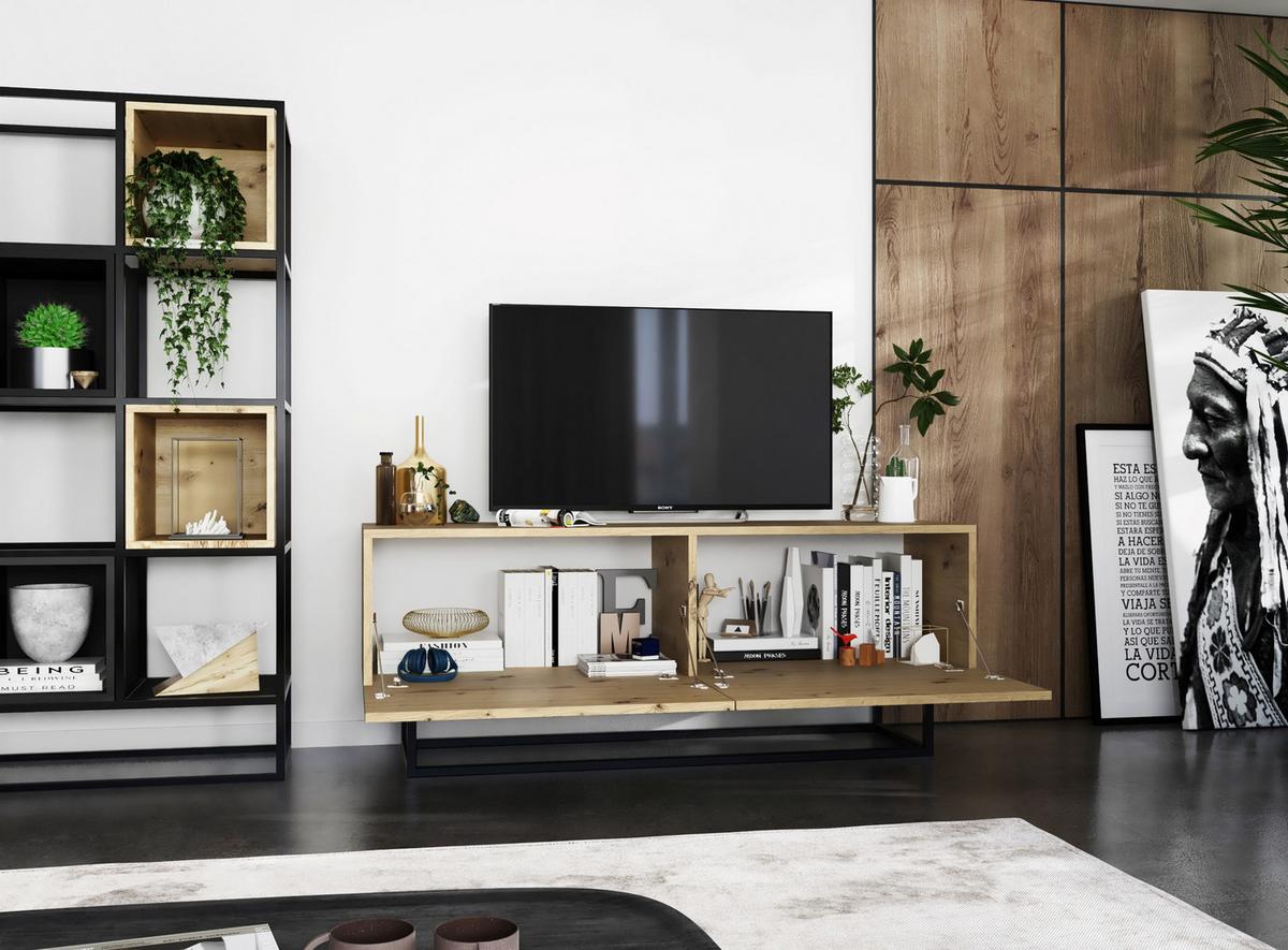 TV-SCHRANK Enjoy Eiche artisan matt matt mit Metallrahmen 120 cm - Schwarz/Eiche Artisan, Holzwerkstoff/Metall (120/46/35cm) - Meble Lindner