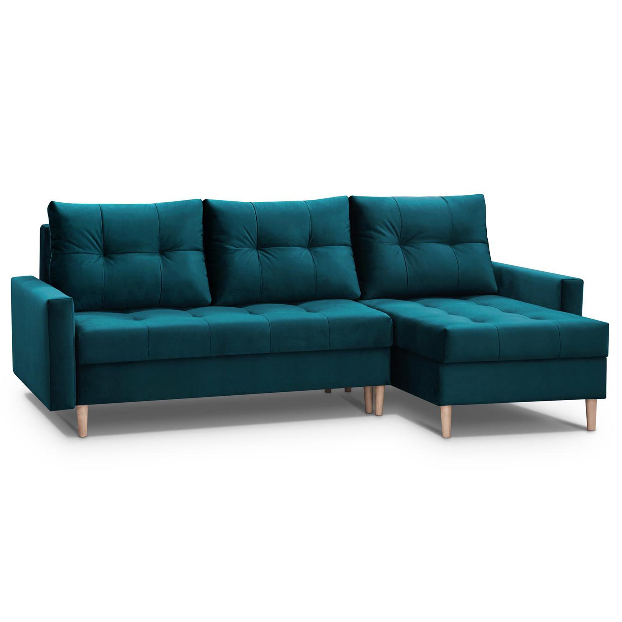 ECKSCHLAFSOFA Halant mit Bettkasten, universelle Ottomane, Veloursstoff, Türkis - Türkis, Textil (220/140cm) - Beautysofa