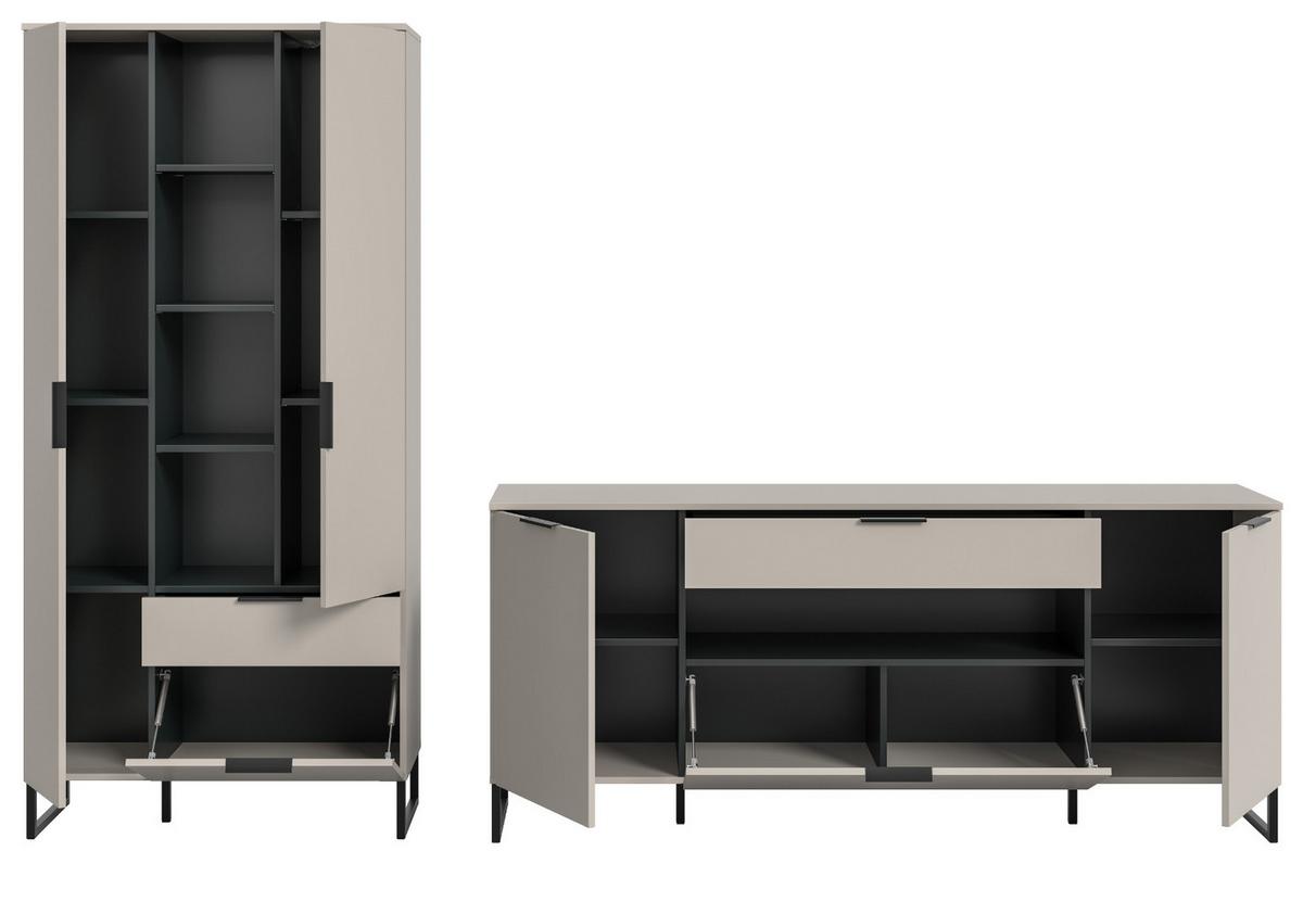 WOHNWAND kaschmir, schwarz 290 cm, Komplettset mit Soft-Close-Funktion - Kaschmir/Schwarz, Holzwerkstoff/Kunststoff (290/192/41cm) - Inn.Furn
