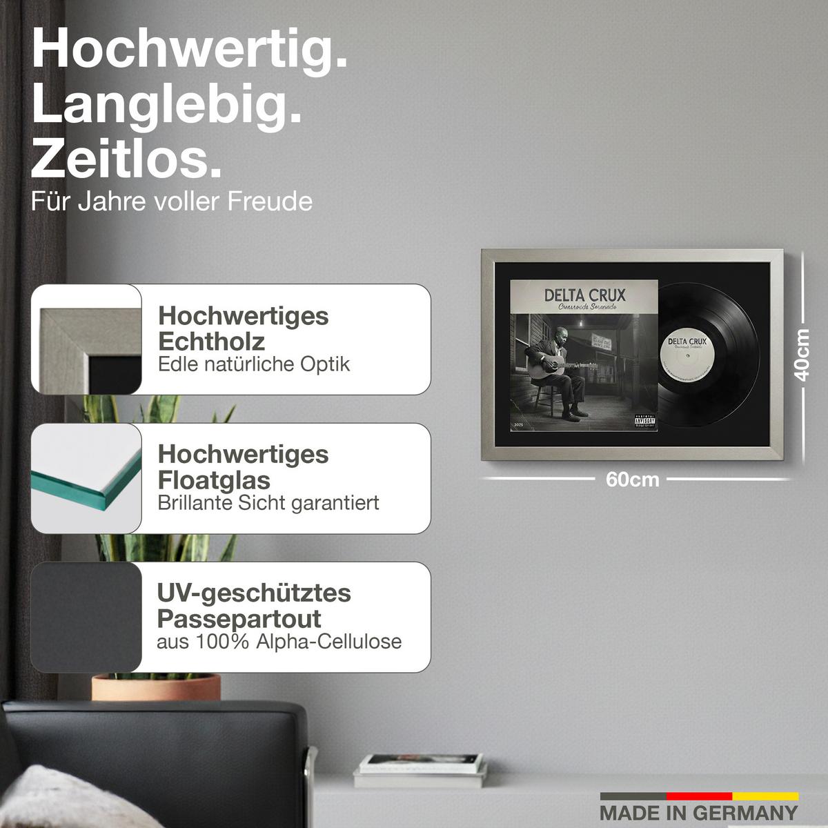 SCHALLPLATTEN RAHMEN 40/60 für Cover & Vinyl - Platinfarben, Holz (60/40cm) - K-Möbel