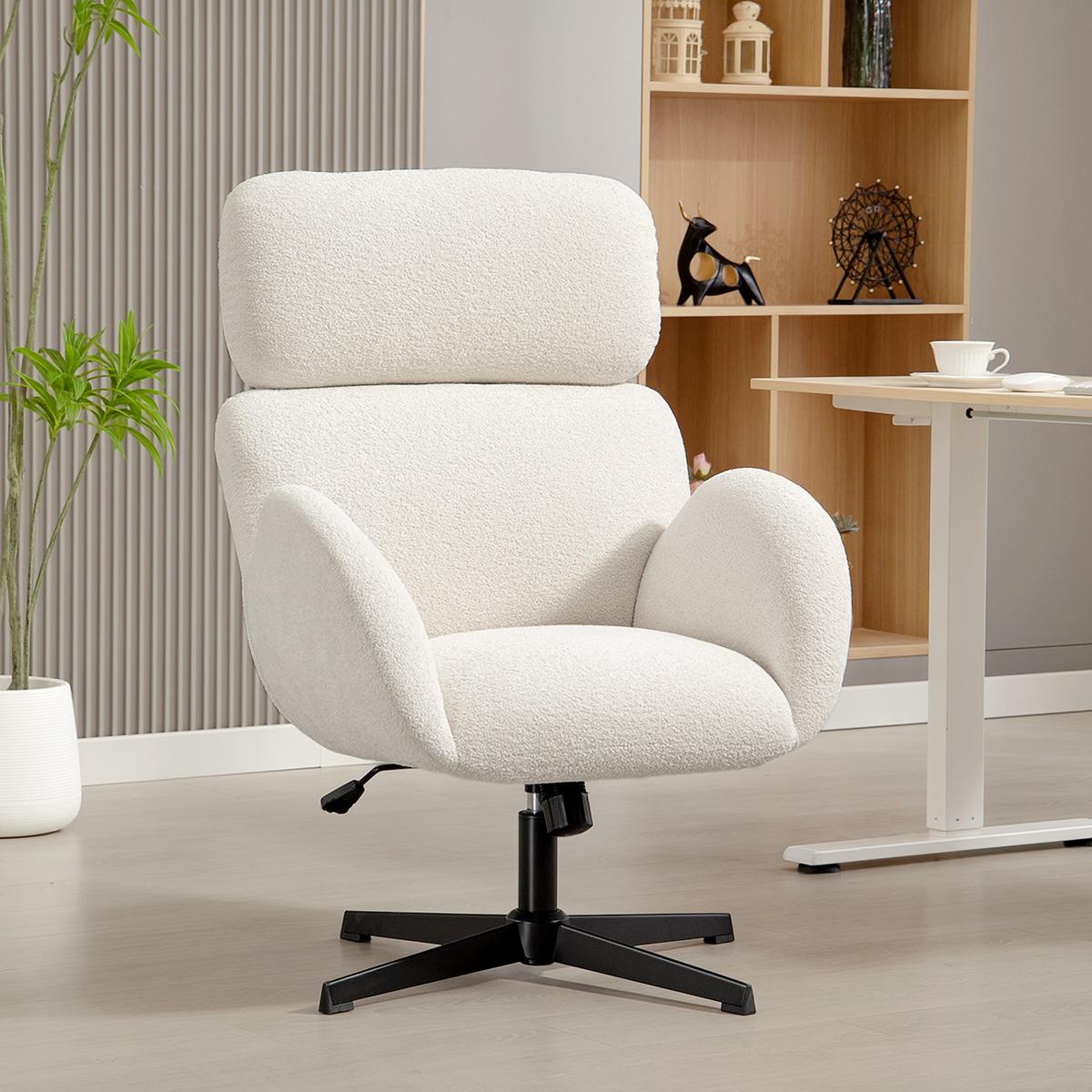 SCHREIBTISCHSTUHL mit Samtoptik Hoher Rückenlehne Creme - Creme/Schwarz, Textil (67/113/68cm) - HOMCOM