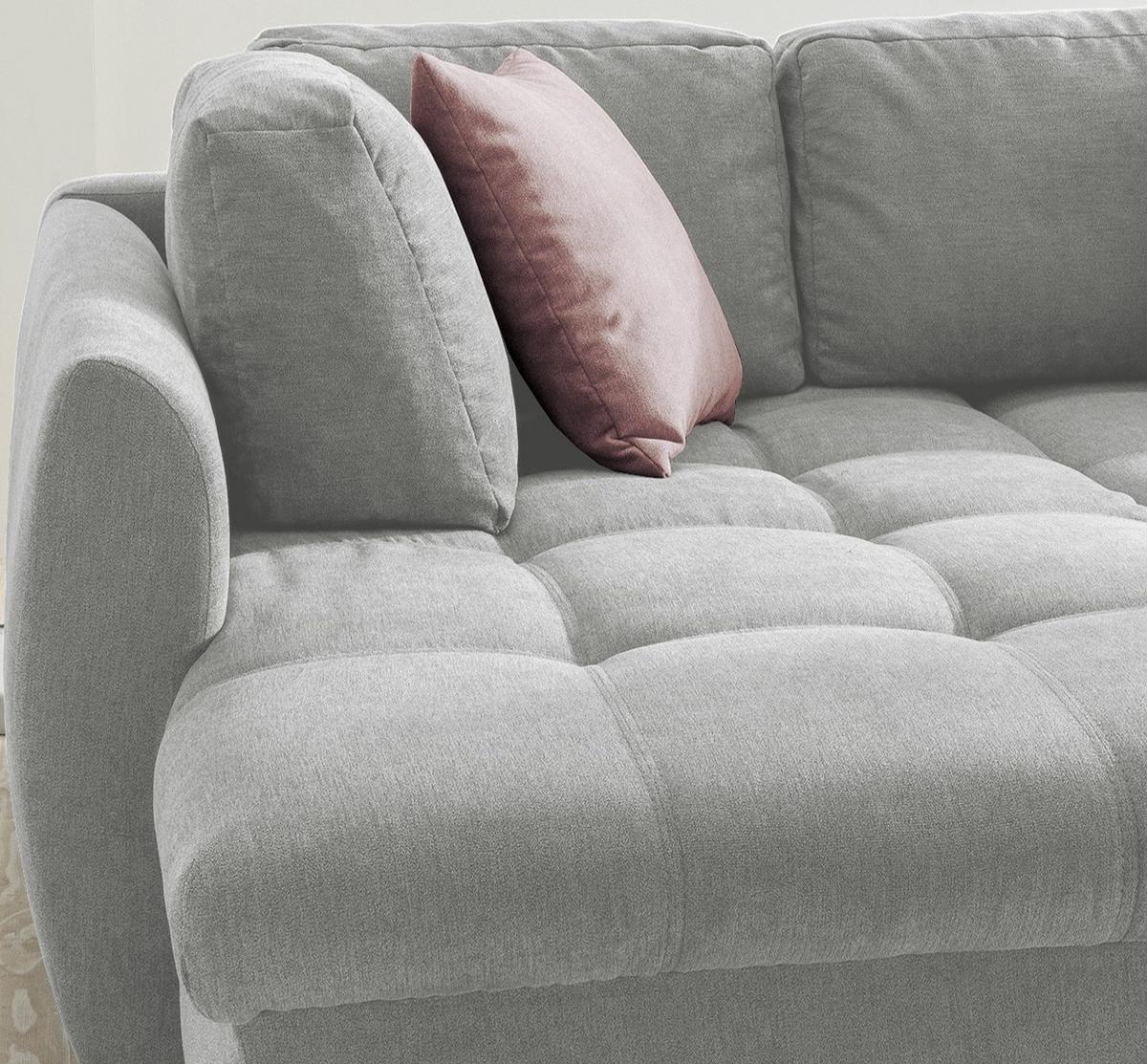 ECKSOFA mit Schlaffunktion, Wellenunterfederung, Ottomane links B250/T190/H84 cm, Liegefl. 179x190 cm, Mikrofaser Grau / 17004 - Chromfarben/Grau, Textil/Metall (250/190cm) - luma-home