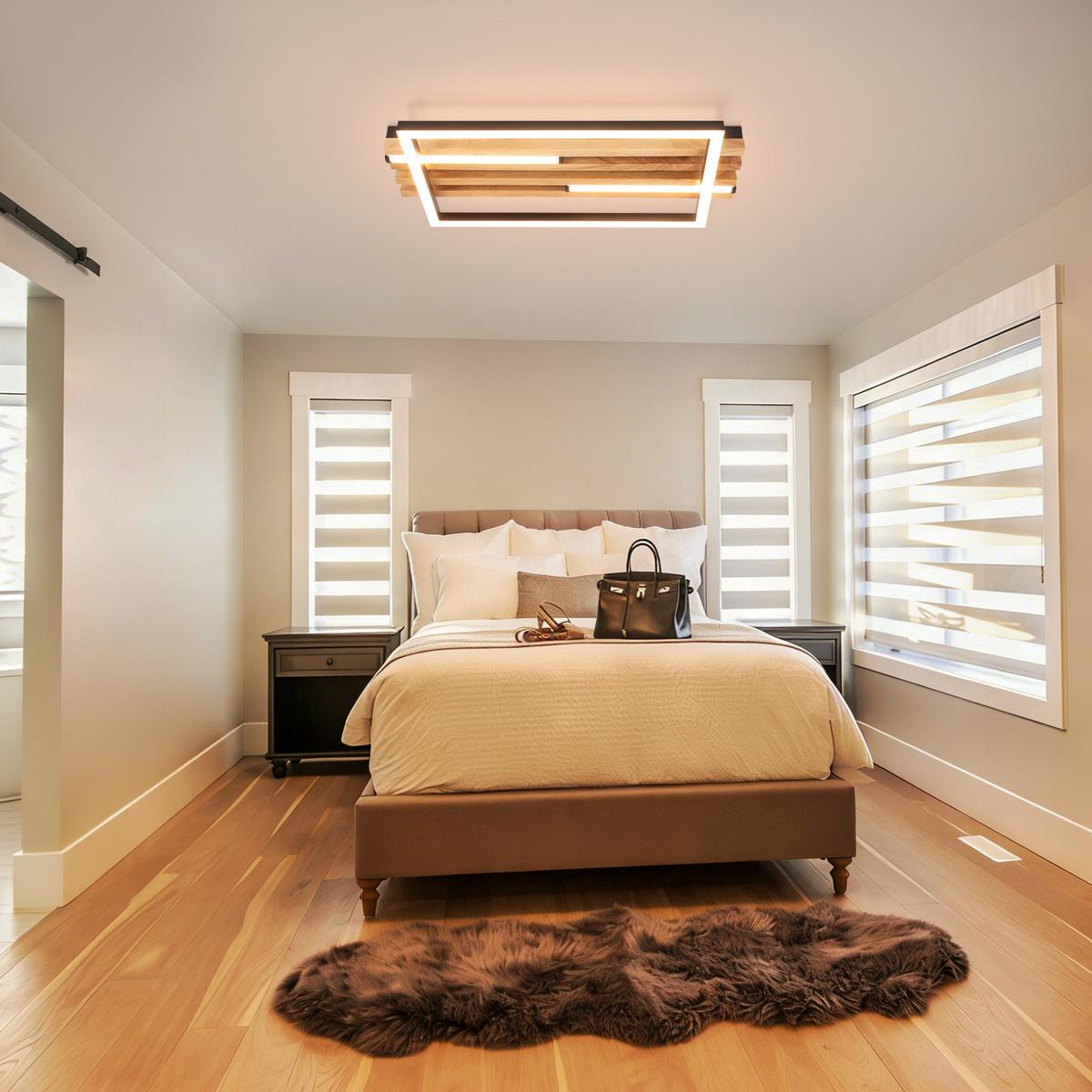 LED DECKENLEUCHTE Kaelis 38/21/6.8 cm - Schwarz, Holz/Metall (38/21/6.8cm) - ZMH