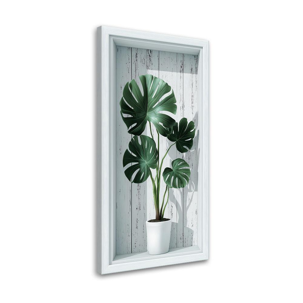 LEINWANDBILD Monstera-Blätter in einer 3D-Vertiefung 40x80cm - Weiß, Textil (40/80cm) - Feeby