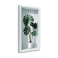 LEINWANDBILD Monstera-Blätter in einer 3D-Vertiefung 40x80cm - Weiß, Textil (40/80cm) - Feeby