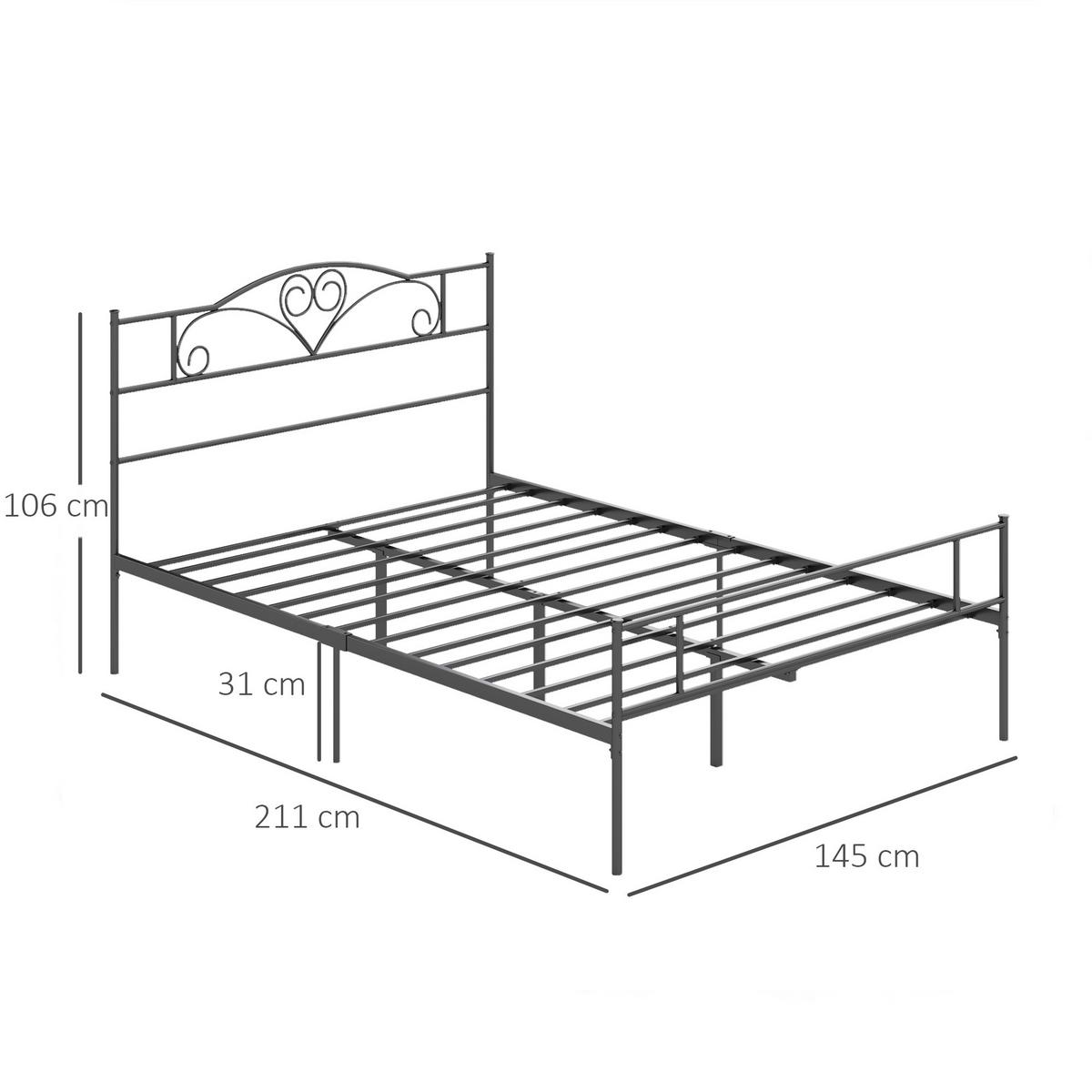 BETT 140 x 200 cm Stahl mit Lattenrost, Unterbettaufbewahrung, Kopf- und Fußteil - Schwarz, Metall (140/200cm) - HOMCOM
