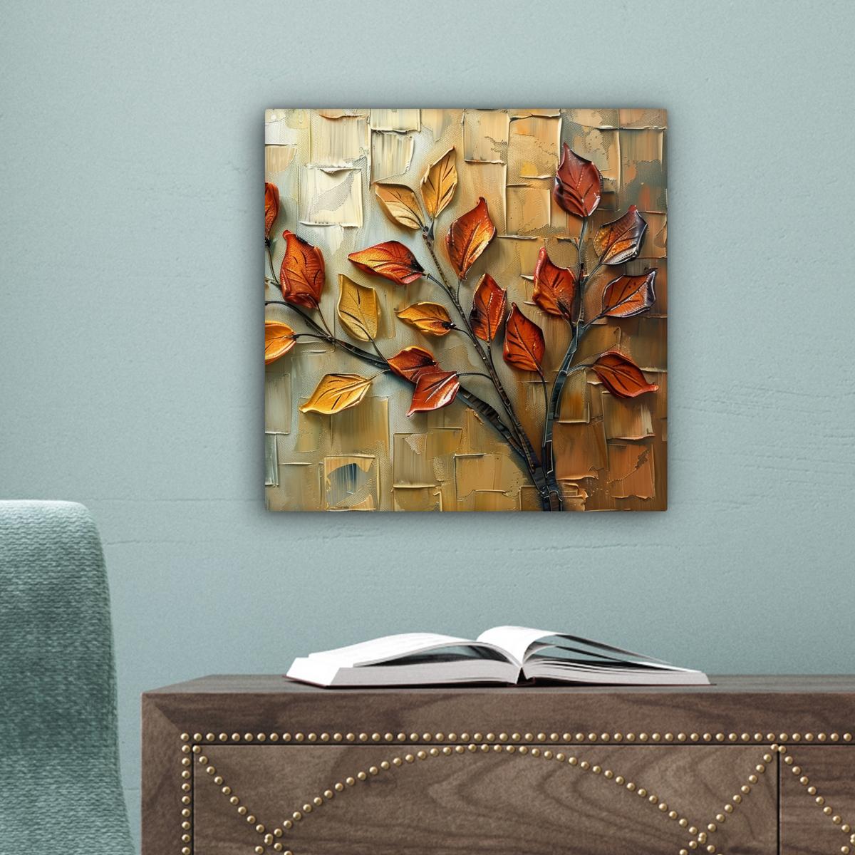 LEINWANDBILD Baum - Abstrakt - Natur - Kunst Deko Wohnzimmer 20x20 cm - Goldfarben, Textil (20/20cm) - MuchoWow