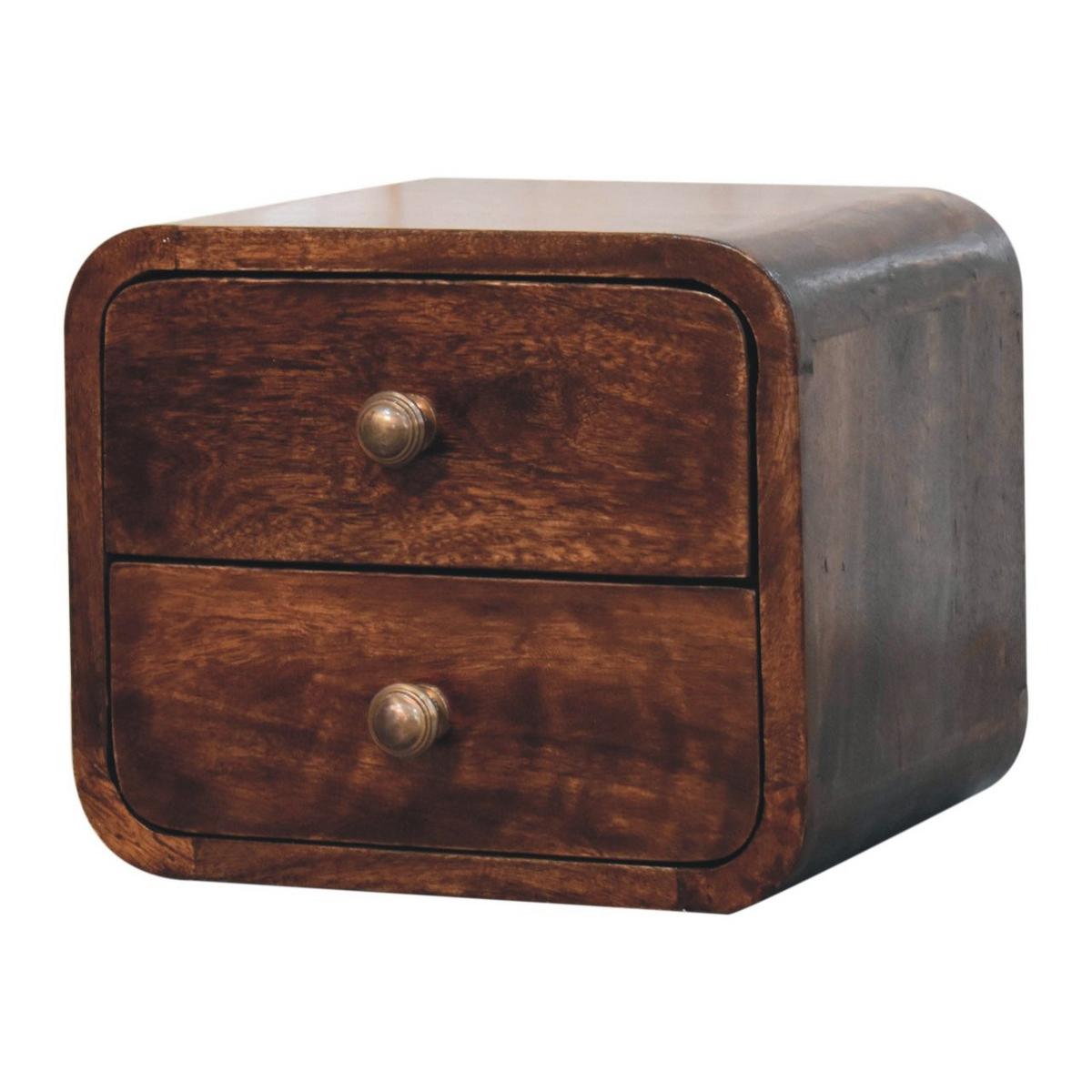 NACHTKASTEN Mini Geschwungen Kalifornisch Nussbaum Wandmontiert, 2 Schubladen, Dunkelbraun - Messingfarben/Nussbaumfarben, Holz/Metall (30/25/25cm) - Artisan Furniture