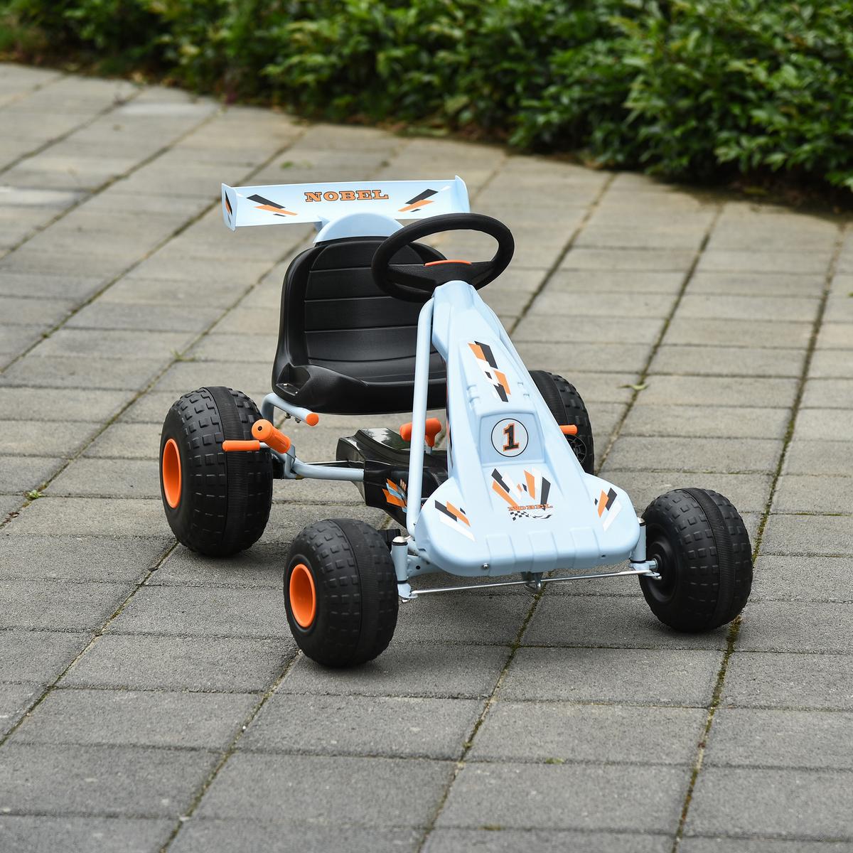 GO Kart Mit Pedal Kinderfahrzeug Tretauto mit Pedal ab 3 Jahre Stahl Hellblau - Hellblau, Metall (97/66/59cm) - HOMCOM