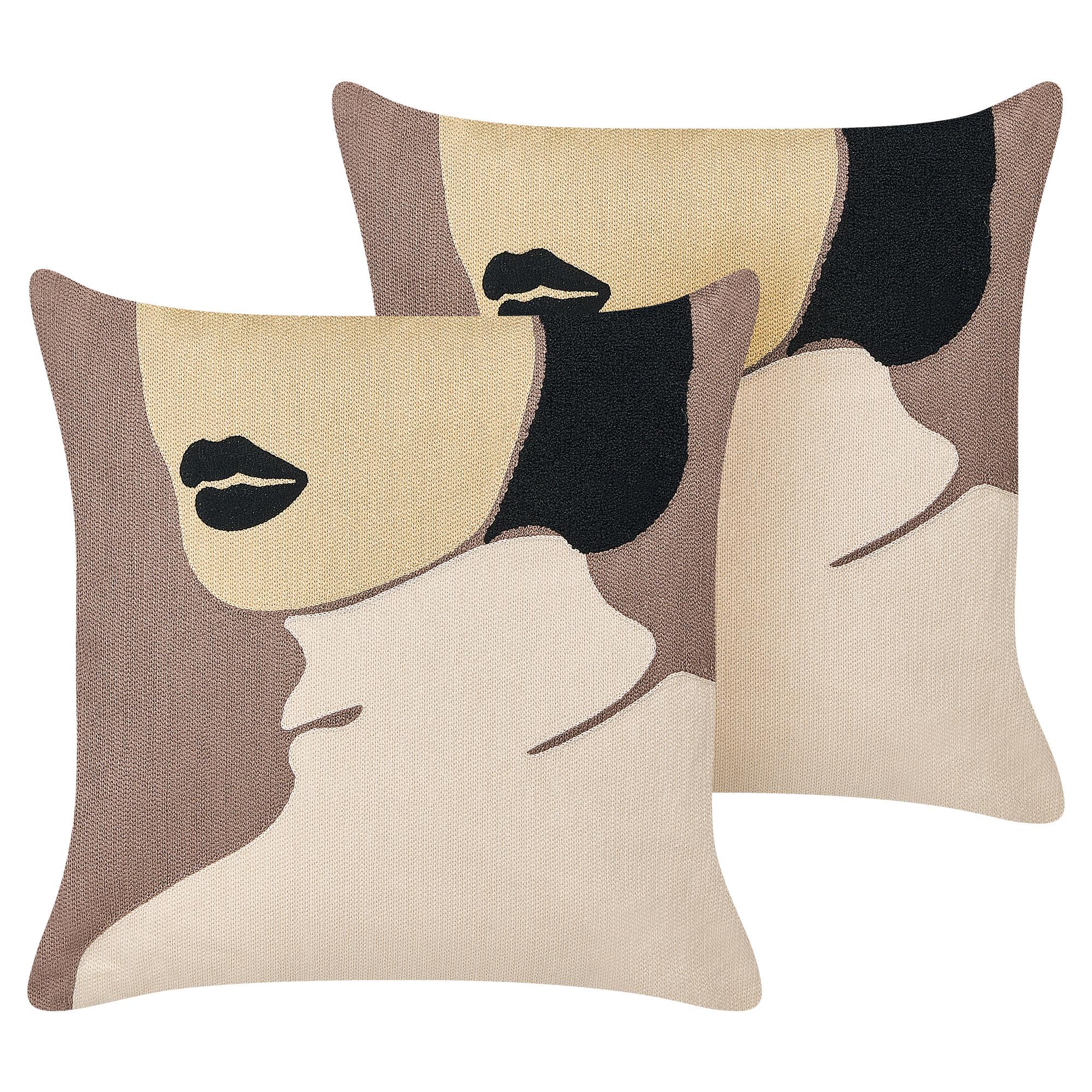 DEKOKISSEN 2er-Set Taupe 45/45 cm Silphium - Graubraun, Naturmaterialien/Textil (45/45cm) - Beliani