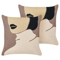 DEKOKISSEN 2er-Set Taupe 45/45 cm Silphium - Graubraun, Naturmaterialien/Textil (45/45cm) - Beliani