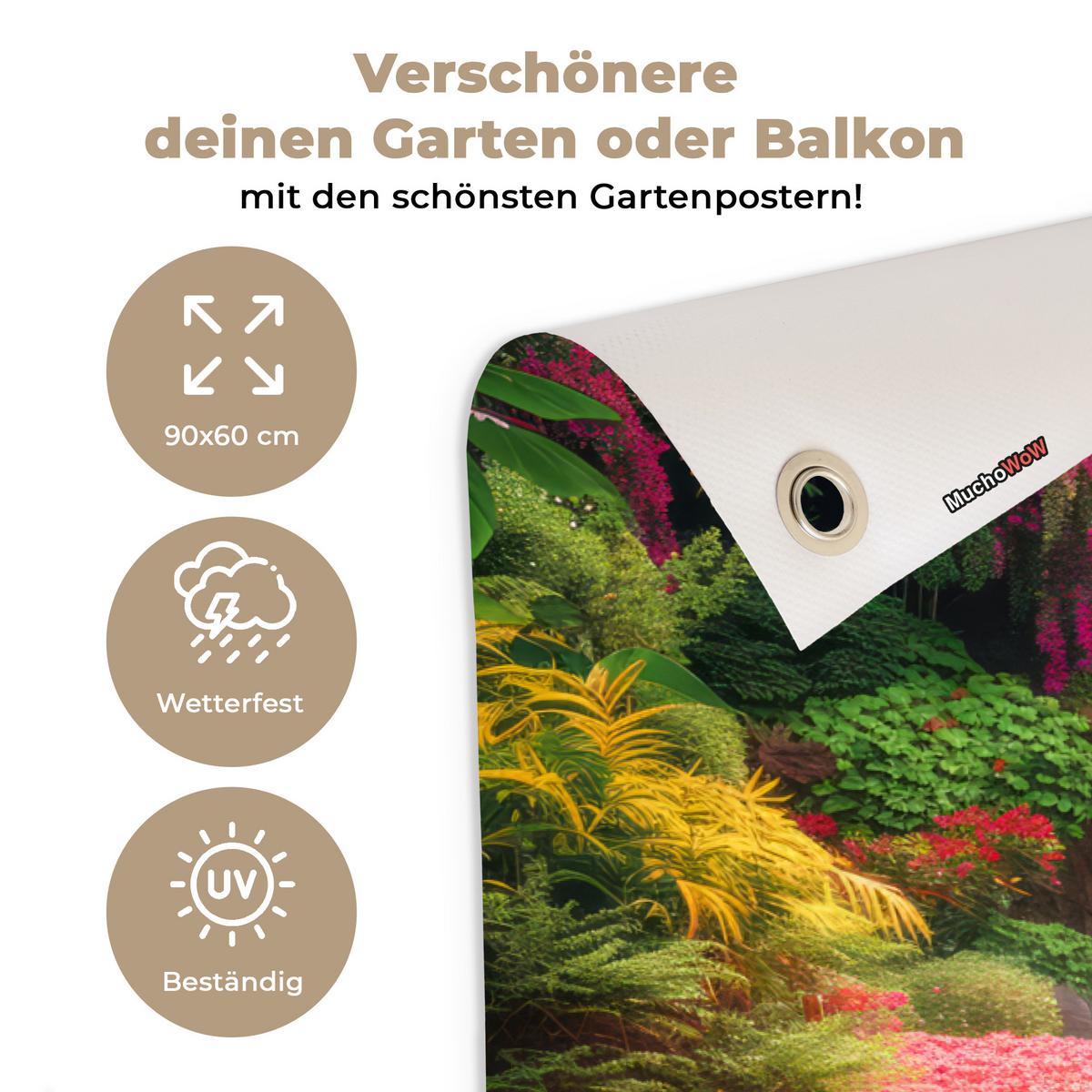 GARTENPOSTER Wasserfall - Natur - Pflanzen - Dschungel - Wasser Gartendeko 90x60 cm - Grün, Kunststoff (90/60/0.2cm) - OnlyWow