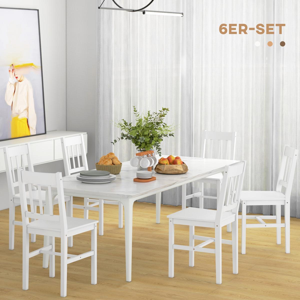 ESSZIMMERSTUHL 6er Set Kiefernholz Weiß - Weiß, Holz (46.5/85.5/41cm) - HOMCOM
