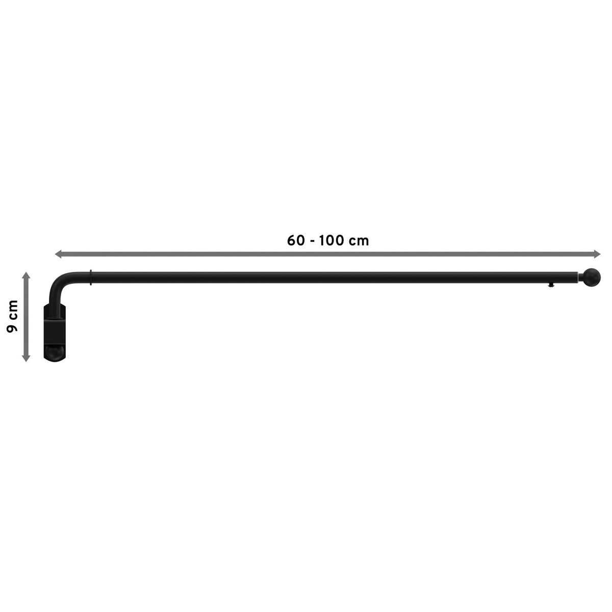 SCHWENKSTANGE / SCHWENKARM-GARDINENSTANGE Cassina 60-100 cm, 13 / 9 mm Ø, Schwarz - Schwarz, Metall (100cm) - INTERDECO