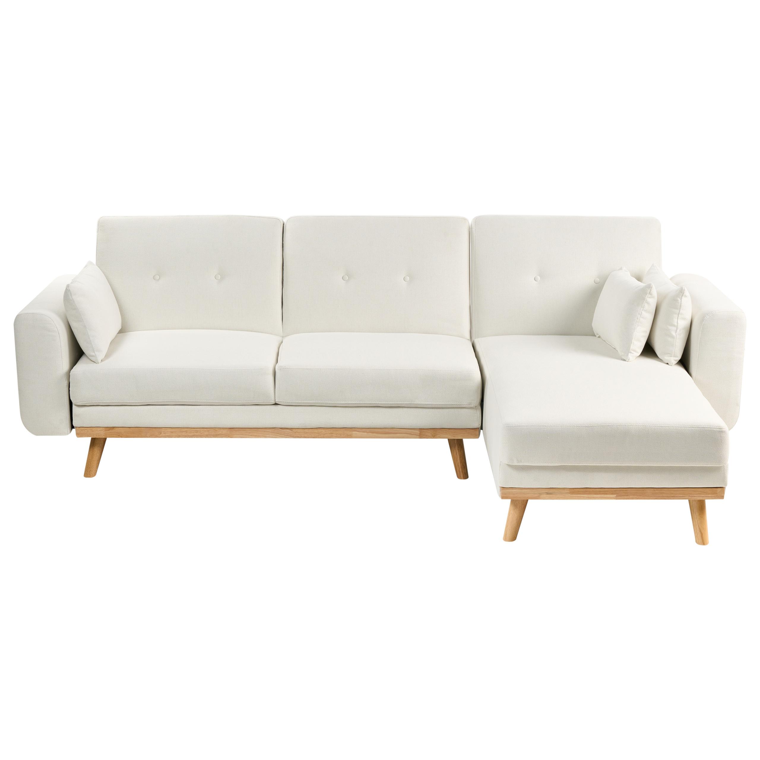 ECKSCHLAFSOFA 3-Sitzer Stoff Weiß linksseitig Kaarina - Hellbraun, Textil (260/152cm) - Beliani