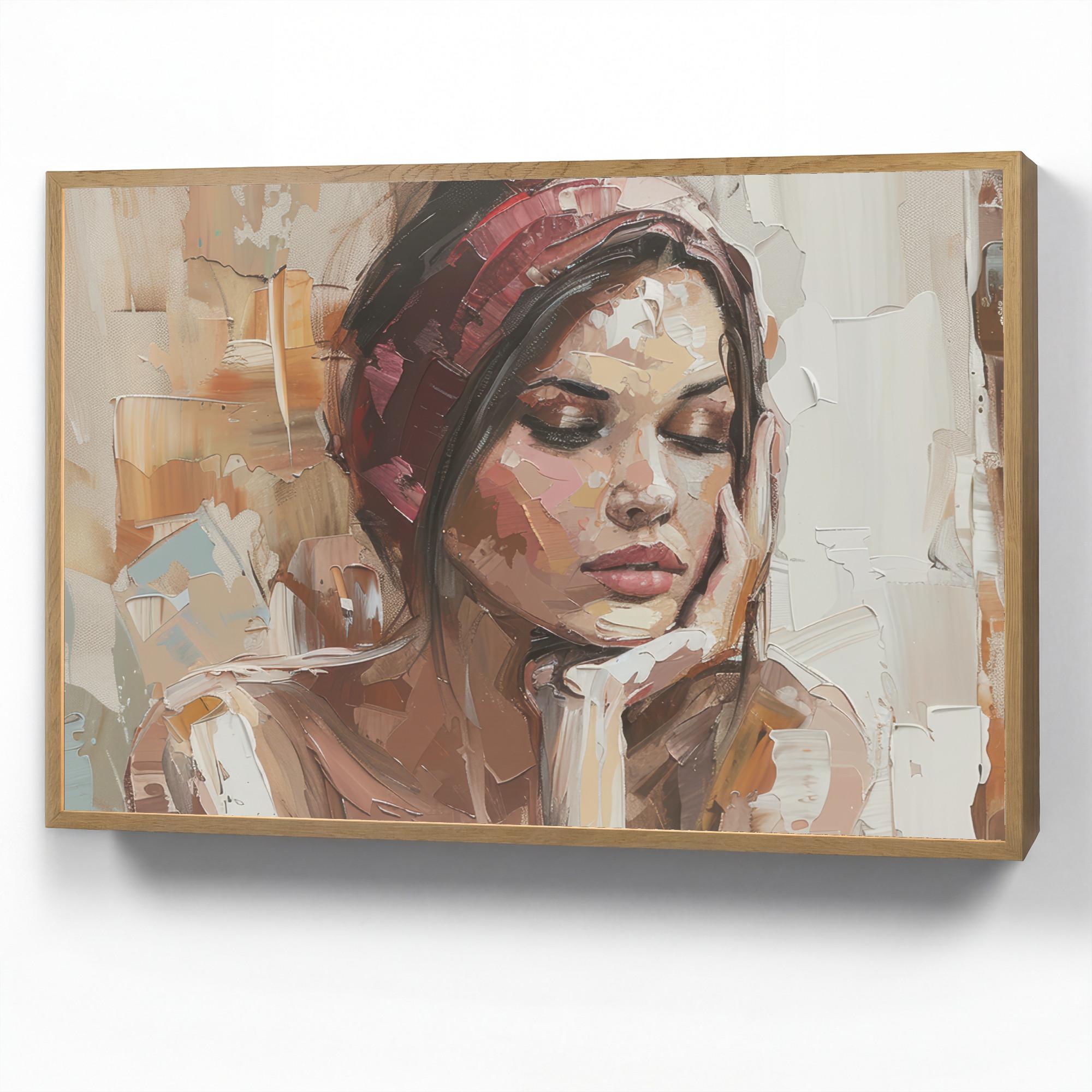 WANDLEUCHTE MIT AKKU Frau - Lackierung - Porträt - Modern 90x60 cm - Braun, Holzwerkstoff (90/60/8cm) - OnlyWow