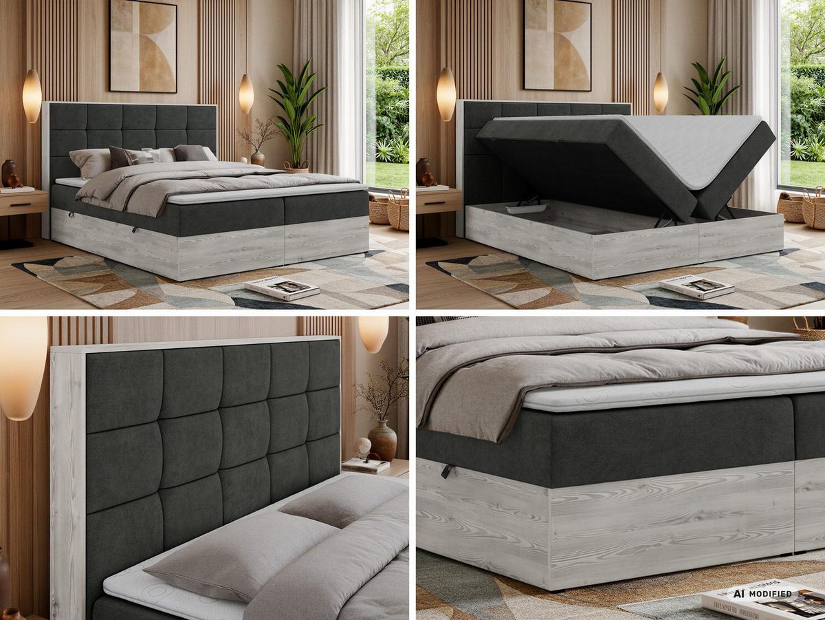 BOXBETT ALNOR 180/200 Dunkelgrau Stukture - Topper Visco - H3 - Dunkelgrau/Schwarz, Kunststoff/Textil (180/200cm) - MKS