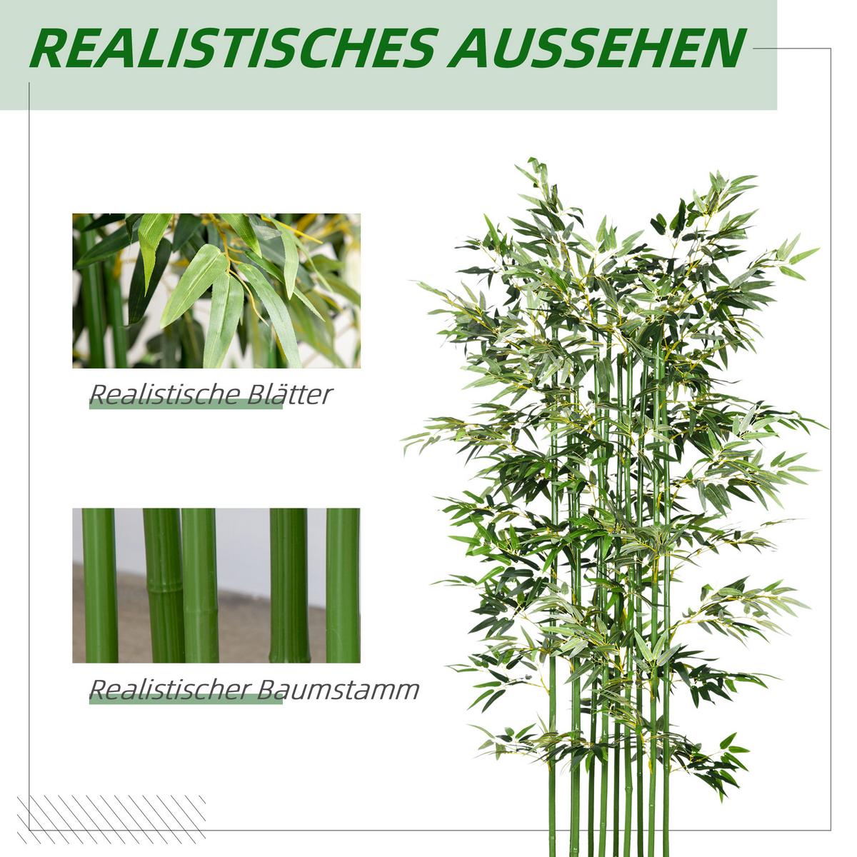 KÜNSTLICHER Bambus 180 cm Kunstpflanzen im Zementtopf, Zimmerpflanze - Grün, Kunststoff (180cm) - HOMCOM