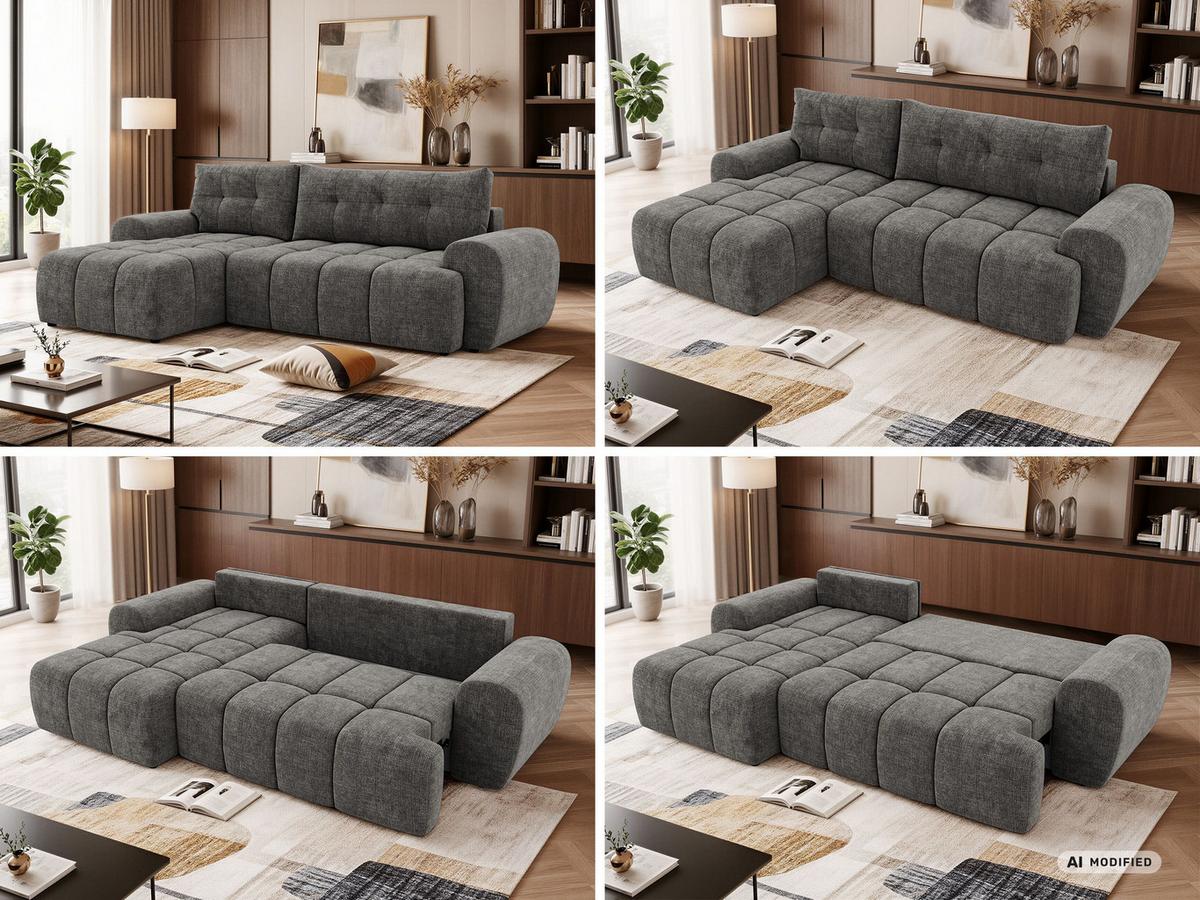 ECKSOFA MARIVO L - Dunkelgrau Schenille grob gewebt - Links Seite - Dunkelgrau/Schwarz, Kunststoff/Textil (161/271cm) - MKS