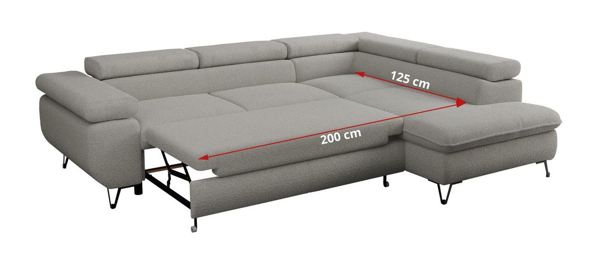 ECKSOFA PETER L Hellgrau Boucle - Links Seite - Hellgrau/Schwarz, Textil/Metall (208/273cm) - MKS