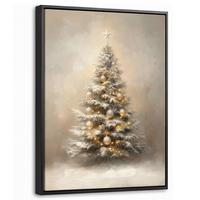 LEINWAND Bilder mit Rahmen - Weihnachten - Weihnachtsbaum - Schnee - Kunst - 30x40 - Champagner, Textil (30/40cm) - MuchoWow
