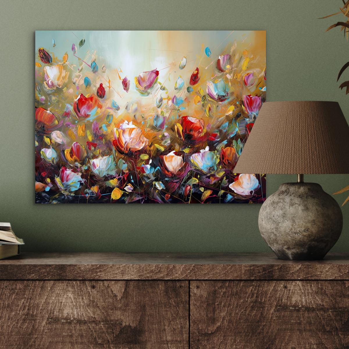 METALLBILD Blumen - Kunst - Natur - Ölgemälde 40x30 cm - Multicolor, Metall (40/30cm) - MuchoWow