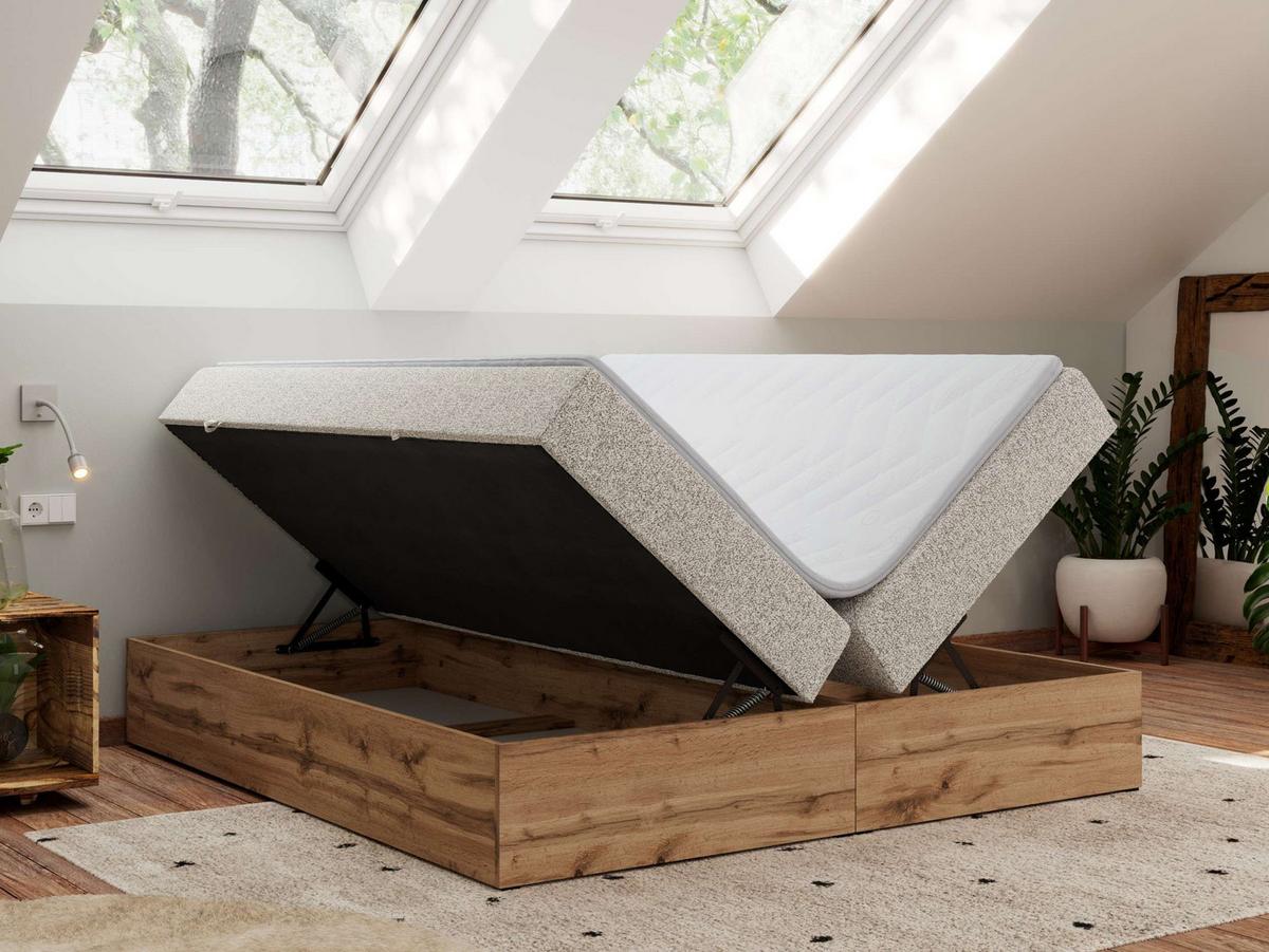 BOXBETT WOOD ZERO 160/200 - Hellgrau Struktur - H3 - Topper Visco - Hellgrau, Textil (160/200cm) - MKS