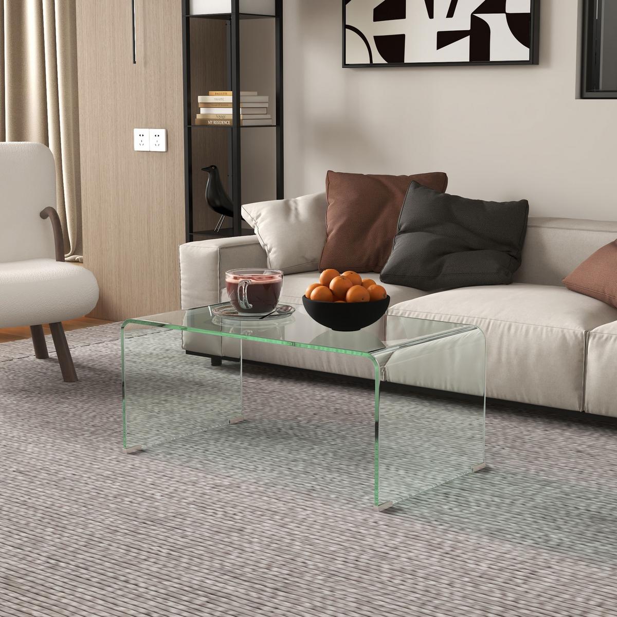 COUCHTISCH Beistelltisch aus gehärtetem Glas Moderner Kaffeetisch Transparent - Transparent, Glas (80/45/35cm) - HOMCOM