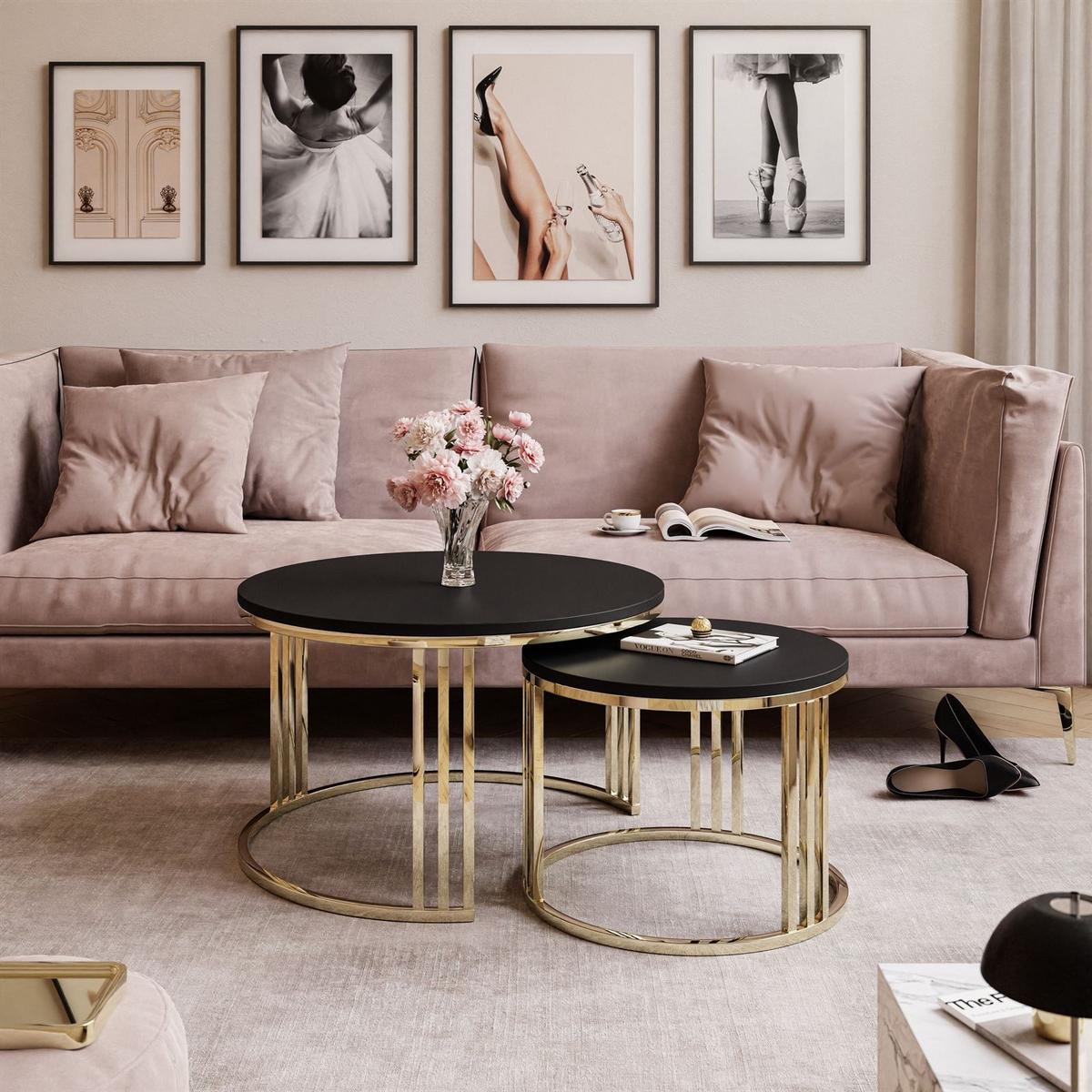 COUCHTISCH 2 in 1 LORI verchromt gold schwarz matt - Goldfarben, Holzwerkstoff (70/70/49cm) - Lookway