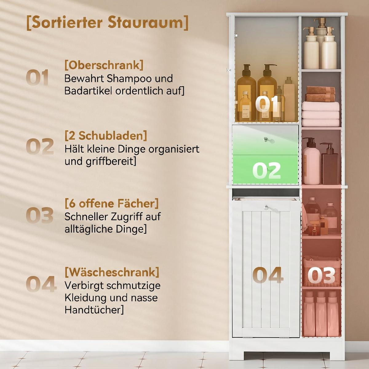 BADEZIMMERSCHRANK MDF Weiß - Weiß, Holzwerkstoff/Metall (28.8/171/60cm) - HOMCOM