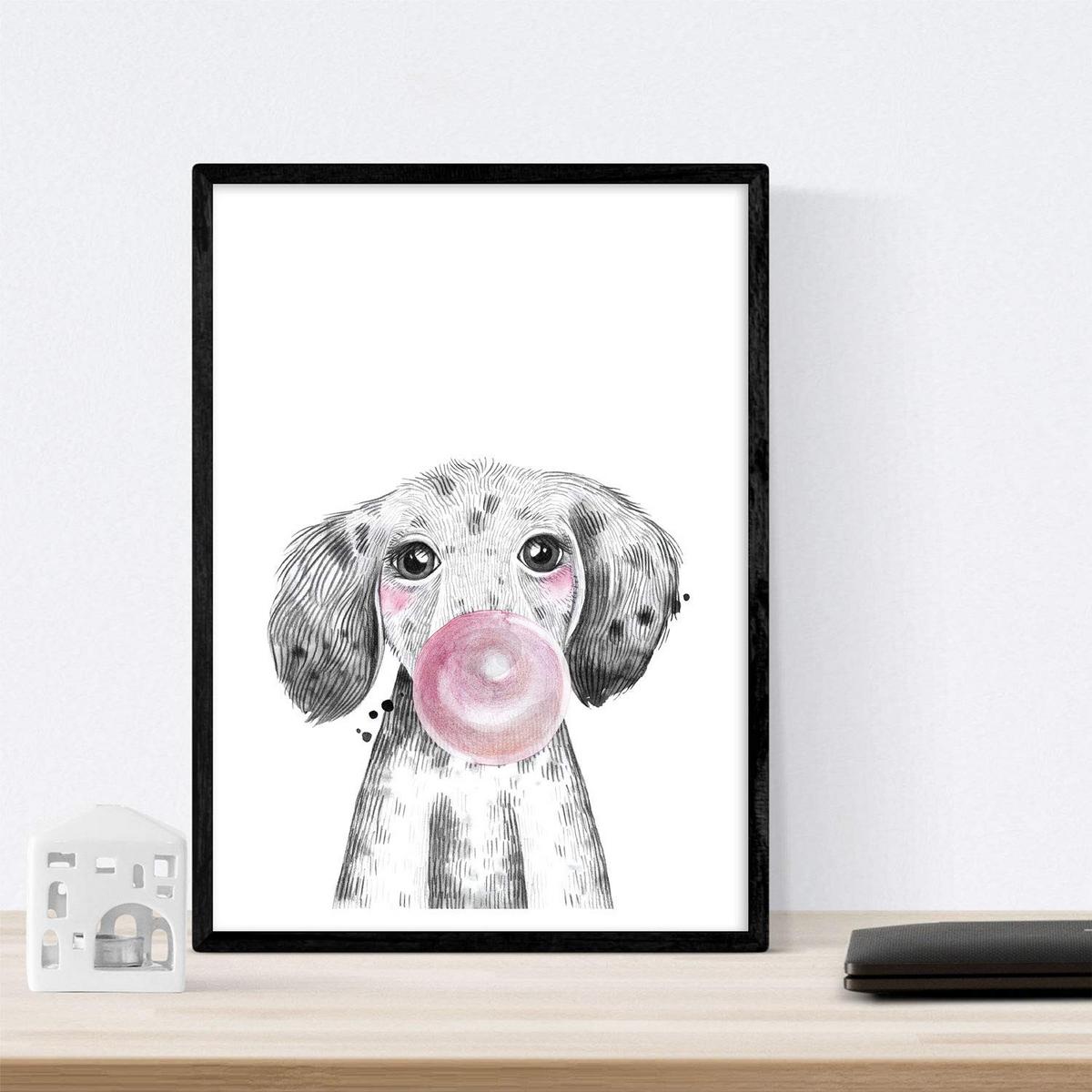 POSTER Set Mit 6 Tiere Babys Mit Kaugummi Hirschkuh Schweinefleisch Fuchs Eule Hund A4 Rahmenlos - Klar, Papier (29/3cm) - Nacnic