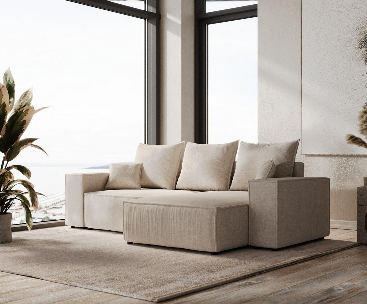 ECKSOFA SENSO mit Schlaffunktion Hellbeige im Wind Stoff - Beige/Schwarz, Holz/Holzwerkstoff (255/148cm) - AltaBeds