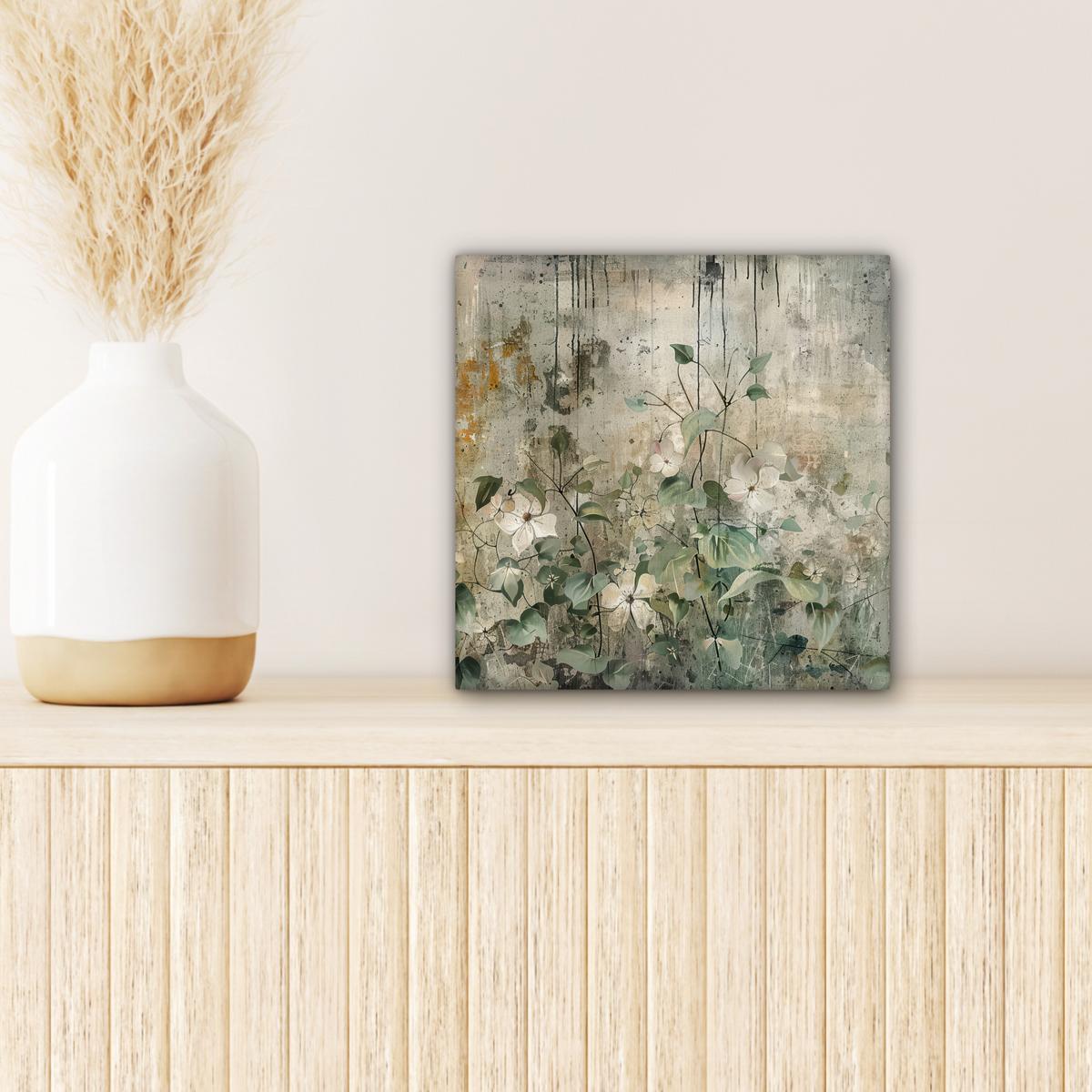 LEINWANDBILD Blumen - Blätter - Abstrakt - Modern Deko Wohnzimmer 20x20 cm - Grau, Textil (20/20cm) - MuchoWow