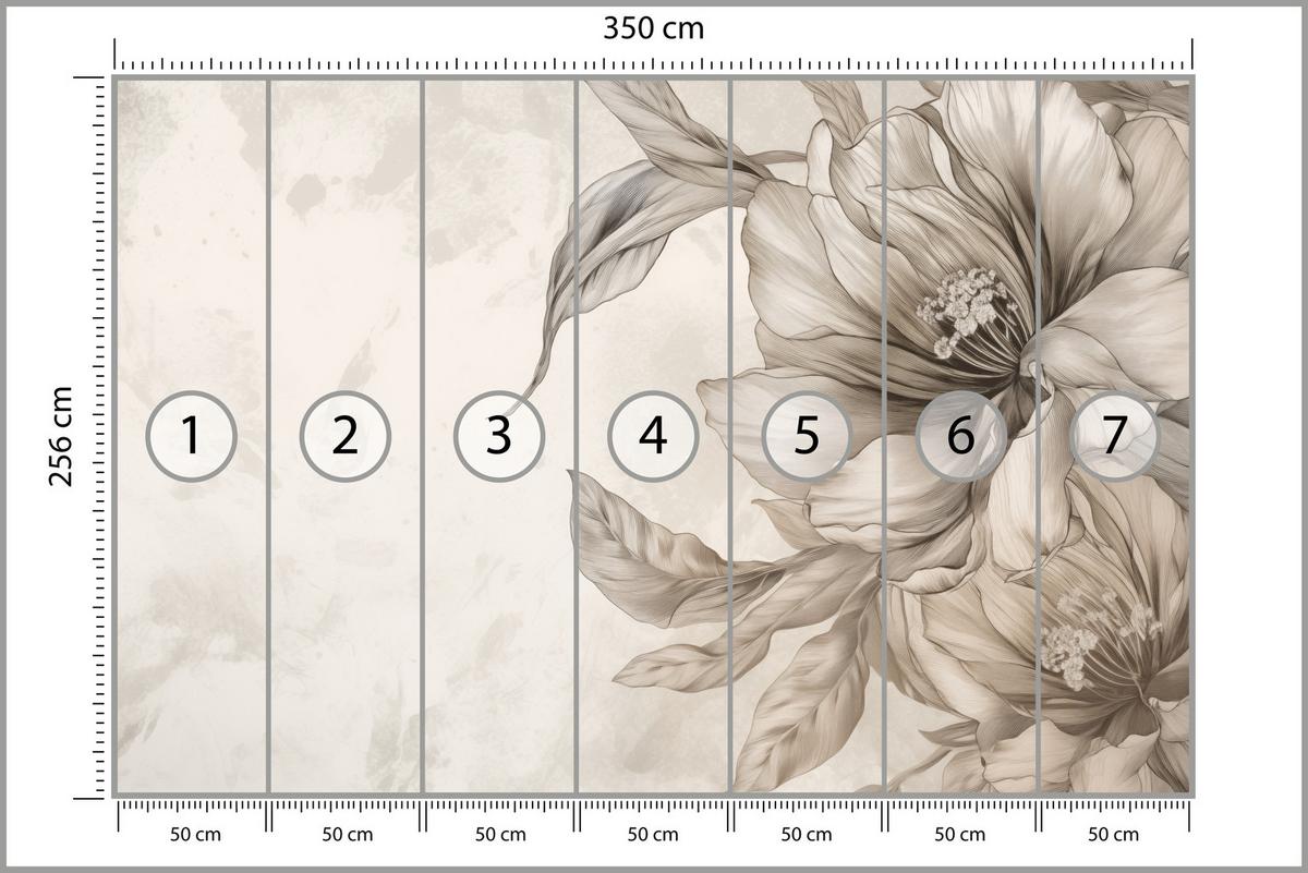 FOTOTAPETE für Schlafzimmer Zarte Beige Blumen Minimalismus Modern 350x256 - Beige, Papier (350/256cm) - Muralo