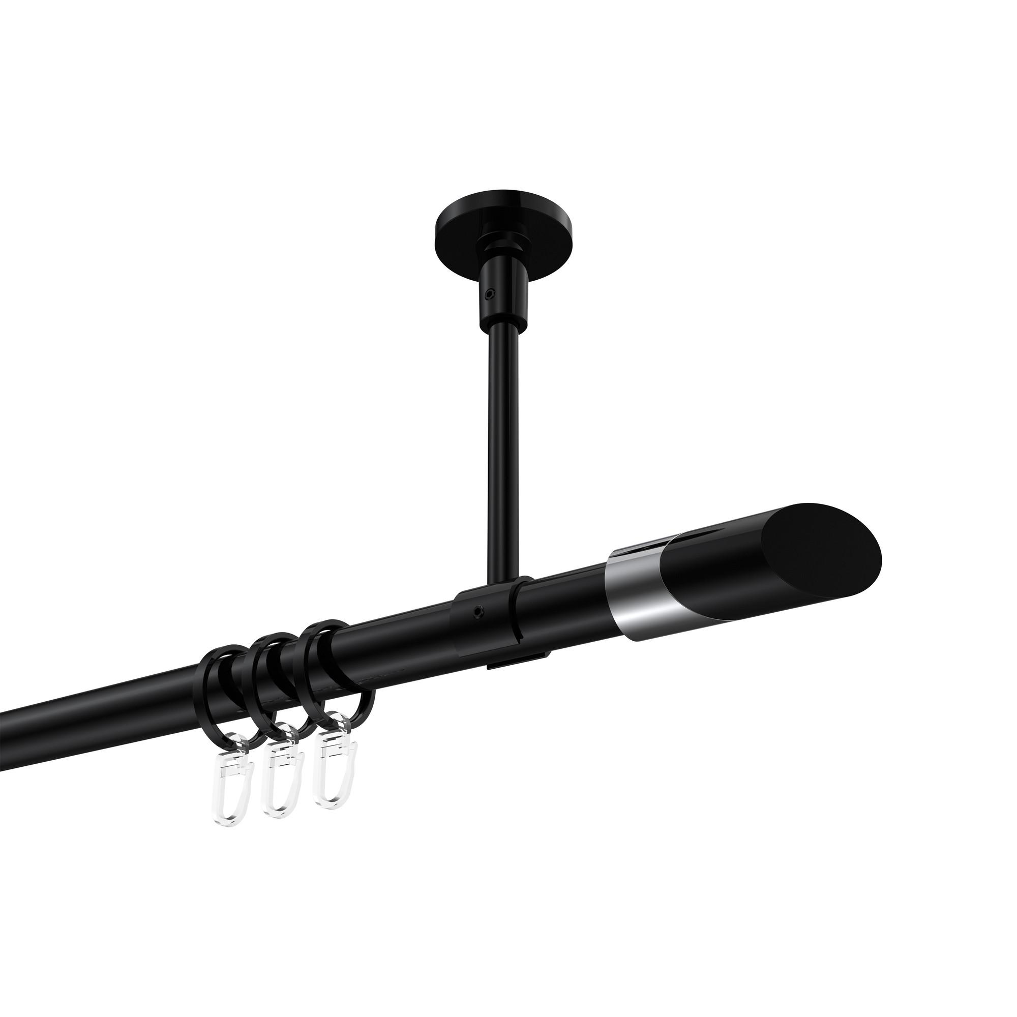 GARDINENSTANGE Sonette Verano 240 cm (geteilt in 2 x 120 cm), 1-läufig, 20 mm Ø Schwarz - Chromfarben/Schwarz, Metall (240cm) - INTERDECO