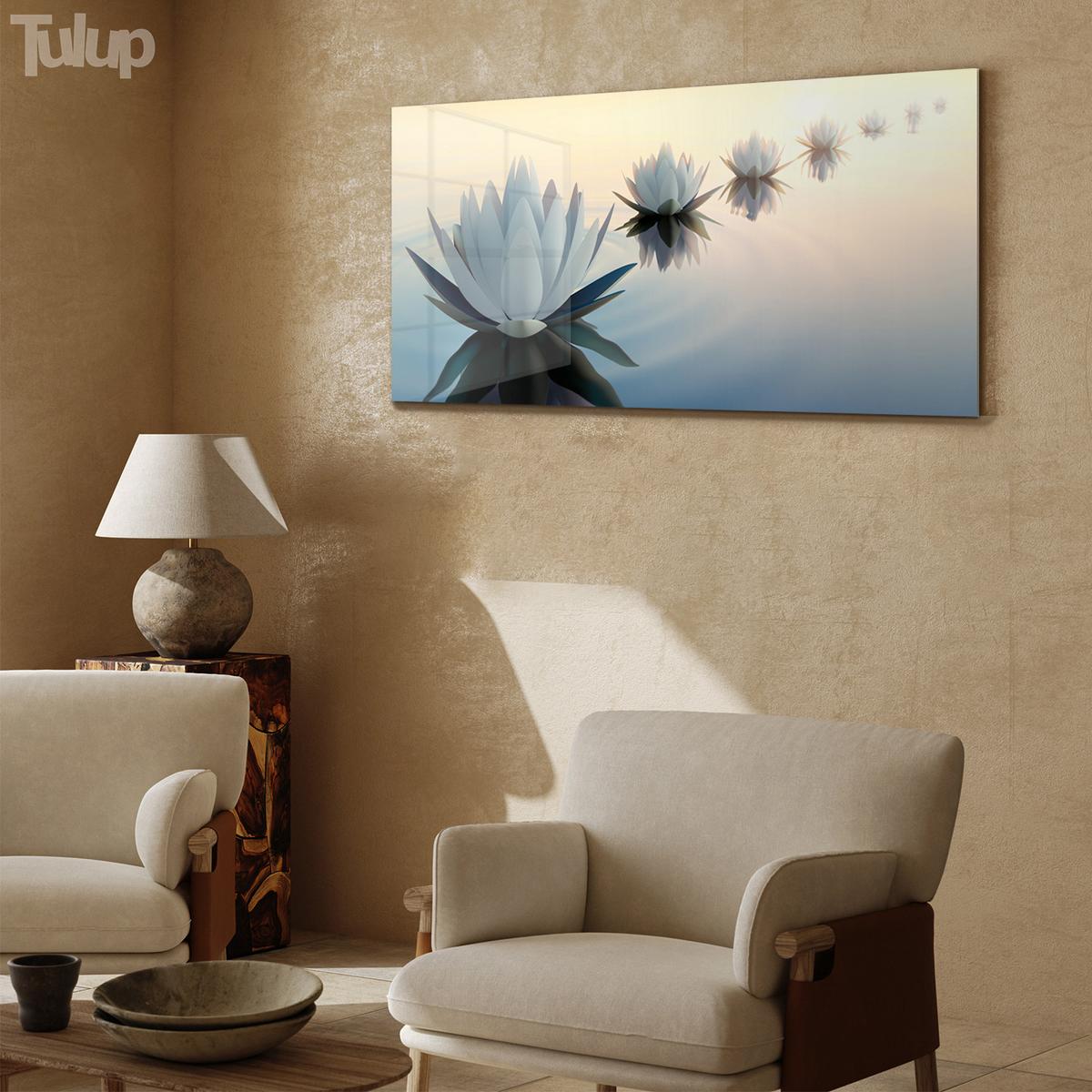 GLASBILD 140x70 cm Lotosblume - Schwarz, Glas (140/70cm) - TULUP