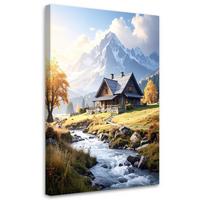BILD auf Leinwand, Berglandschaft Bach Häuschen Natur - Multicolor, Textil (20/30cm) - Feeby