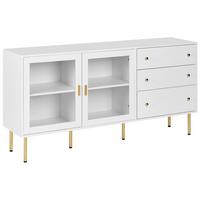 SIDEBOARD mit Glastüren 160 cm Weiß Milora - Weiß, Holzwerkstoff (160/80/40cm) - Beliani