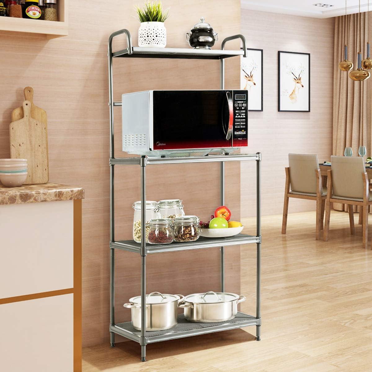 KÜCHENREGAL Mikrowellenregal Grau - Grau, Metall (59/136/34cm) - COSTWAY