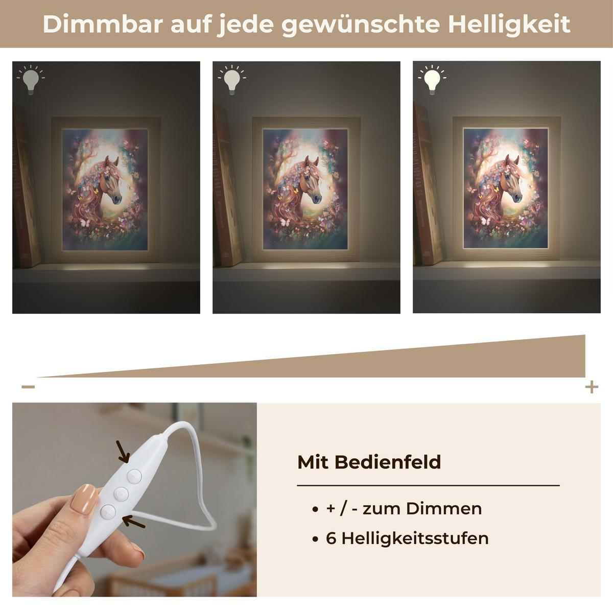 NACHTTISCHLAMPE Pferd - Natur - Blumen - Schmetterlinge - Wald 15x20 cm - Dunkelbraun, Holzwerkstoff (8/15/20cm) - OnlyWow