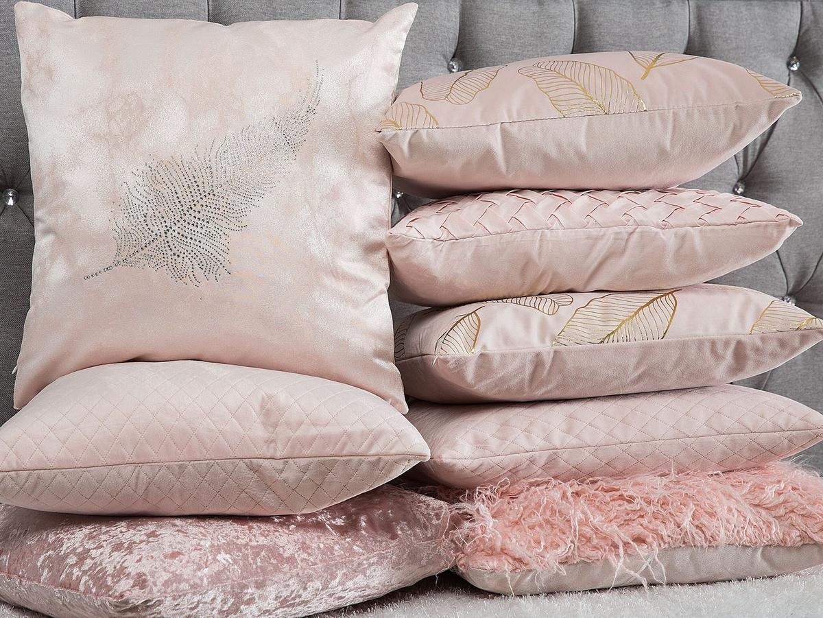 DEKOKISSEN 2er-Set Rosa 45/45 cm Pasque - Pink, Textil (45/45cm) - Beliani