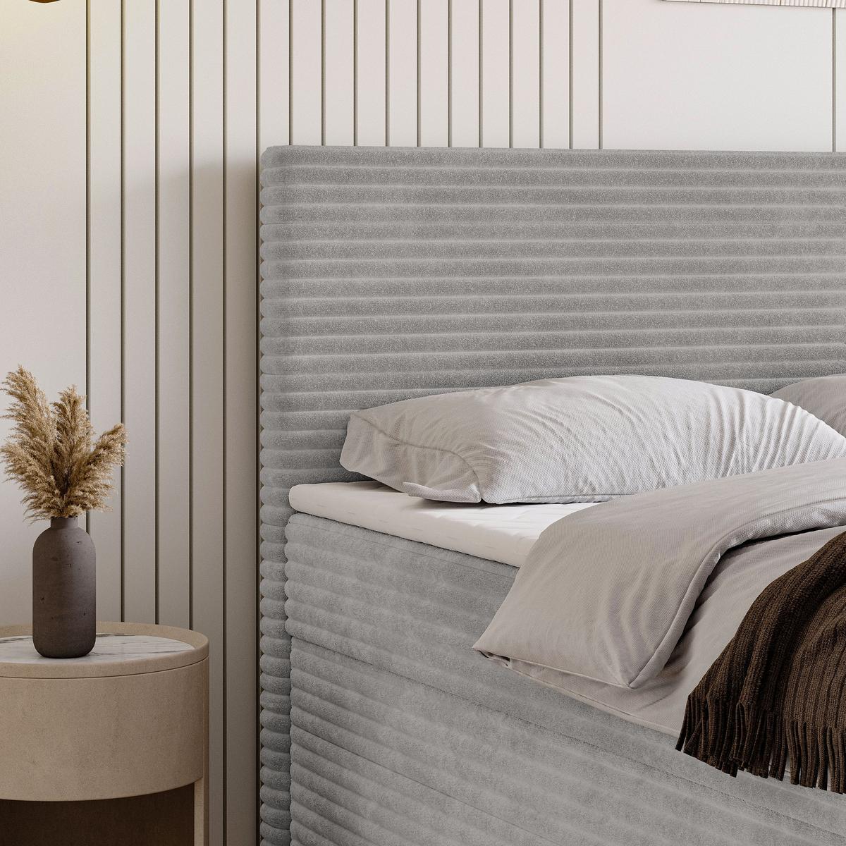 BOXBETT NOLEN 140x200 cm mit Matratze und Topper - Hellgrau - Hellgrau, Holz (140/200cm) - MASSENO