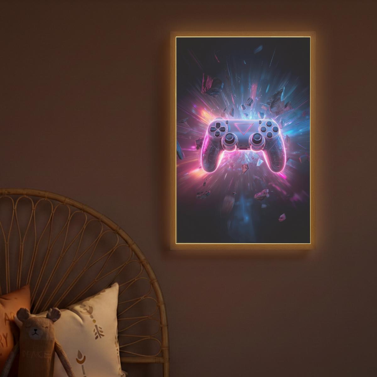 NACHTTISCHLAMPE MIT AKKU Controller - Neon - Explosion - Abstrakt 40x60 cm - Violett, Holzwerkstoff (8/40/60cm) - OnlyWow